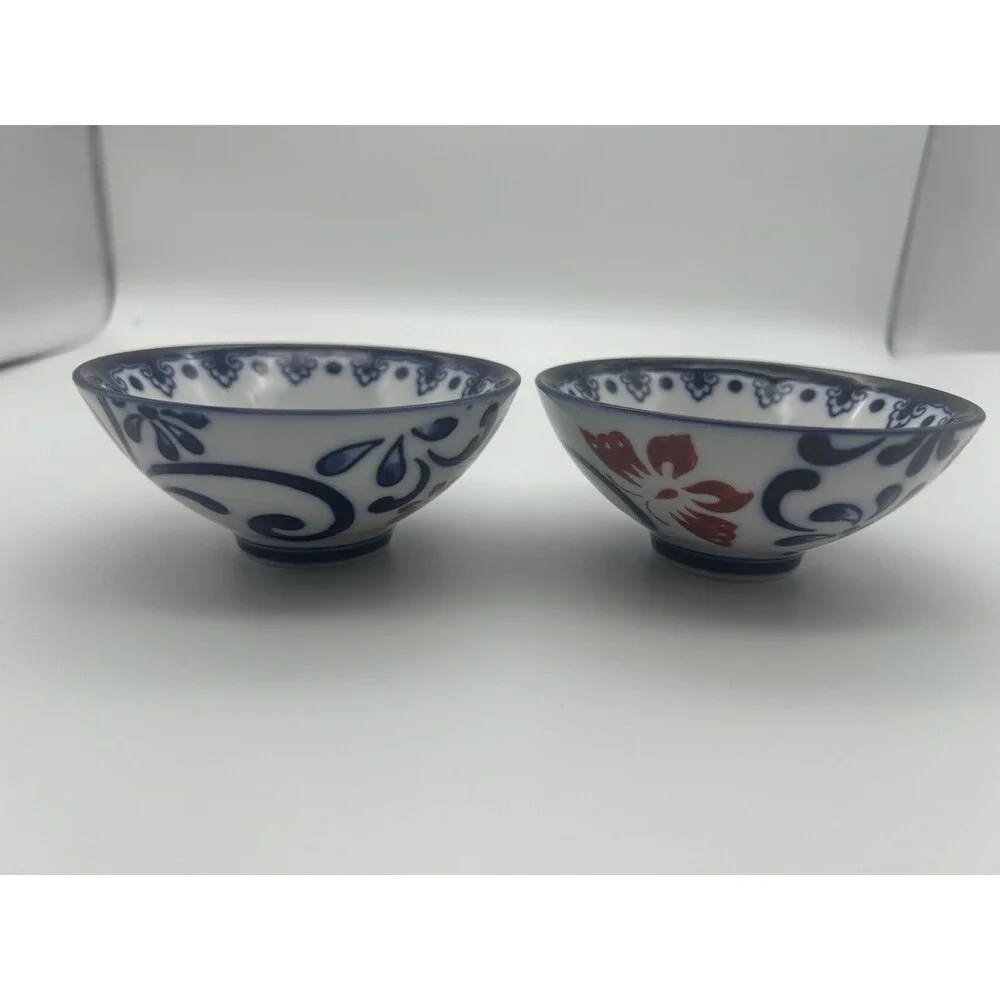 Pier 1 Imports Butterfly Blossom Blue Cobalt Rice Noodle Bowls Set of 2 Japan